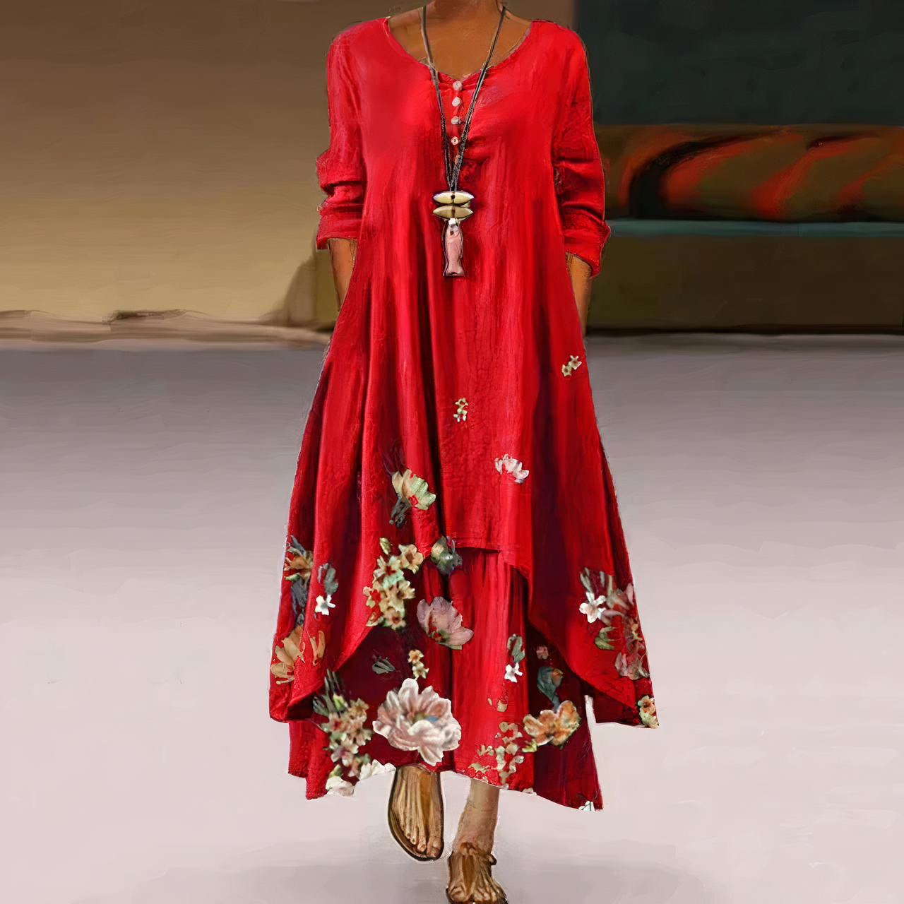 Elegant Loose Floral Maxi Dress for Women