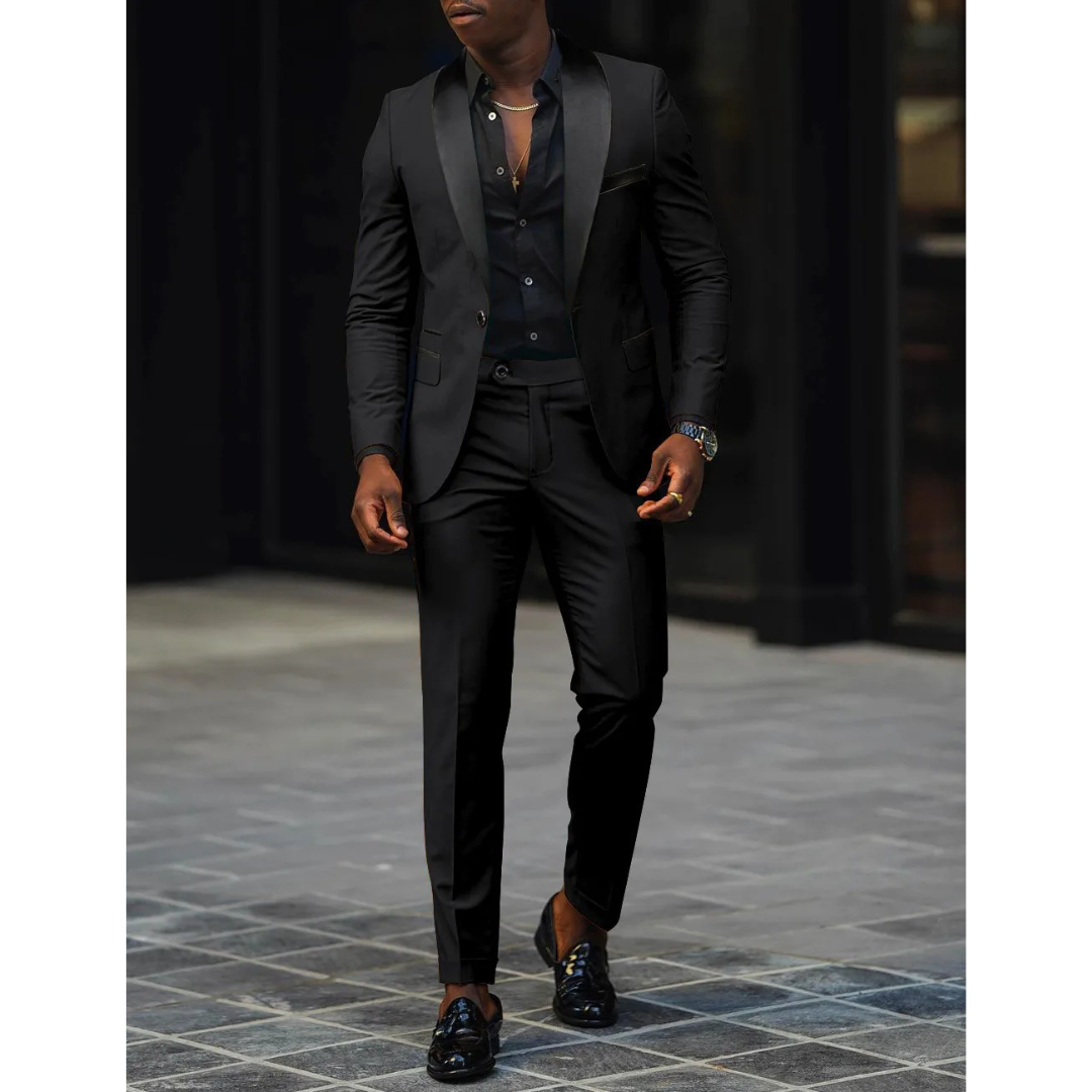Men's Blazer and Trousers Set - Shawl Lapel with Contrast Colour
