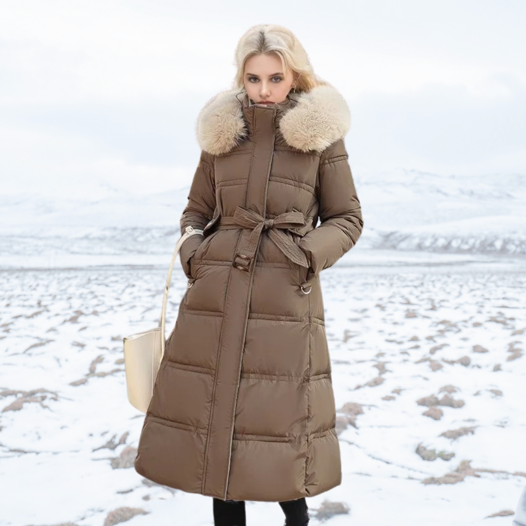 Women's Winter Padded Parka - Drawstring Waist and Detachable Fluffy Hood