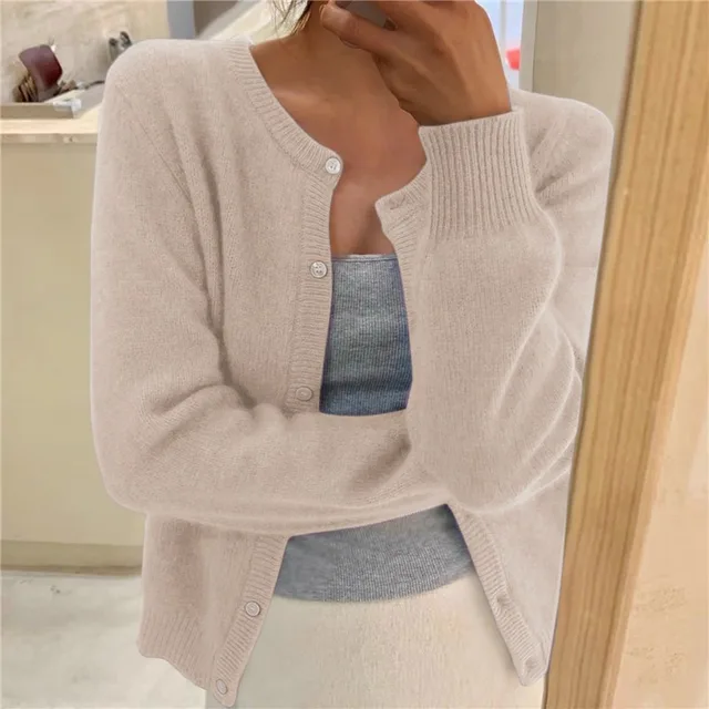 Women's Cardigan - Button-Down Closure with Ribbed Hem & Cuffs