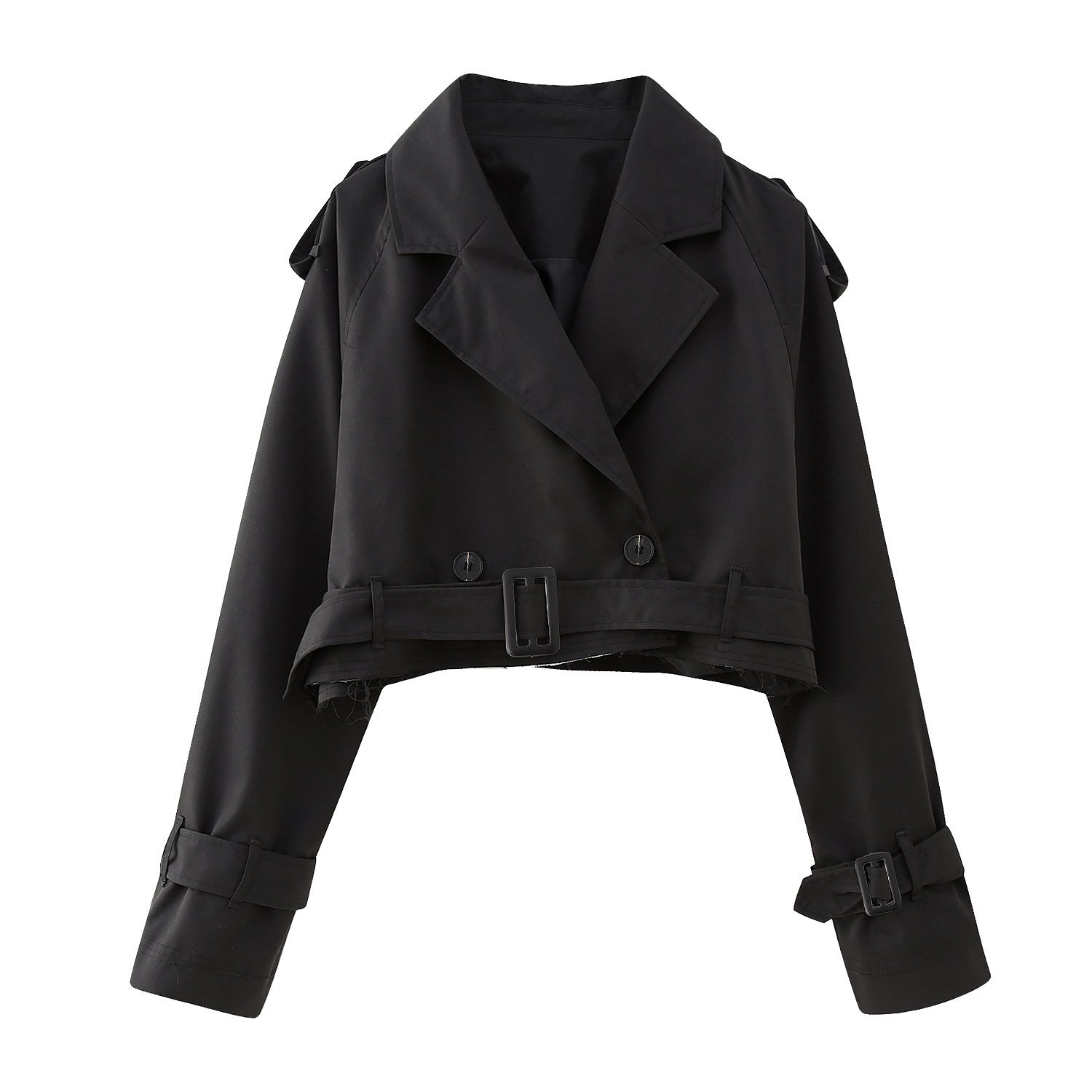 Women's Stylish Crop Trench Coat - Elegant Belt Design