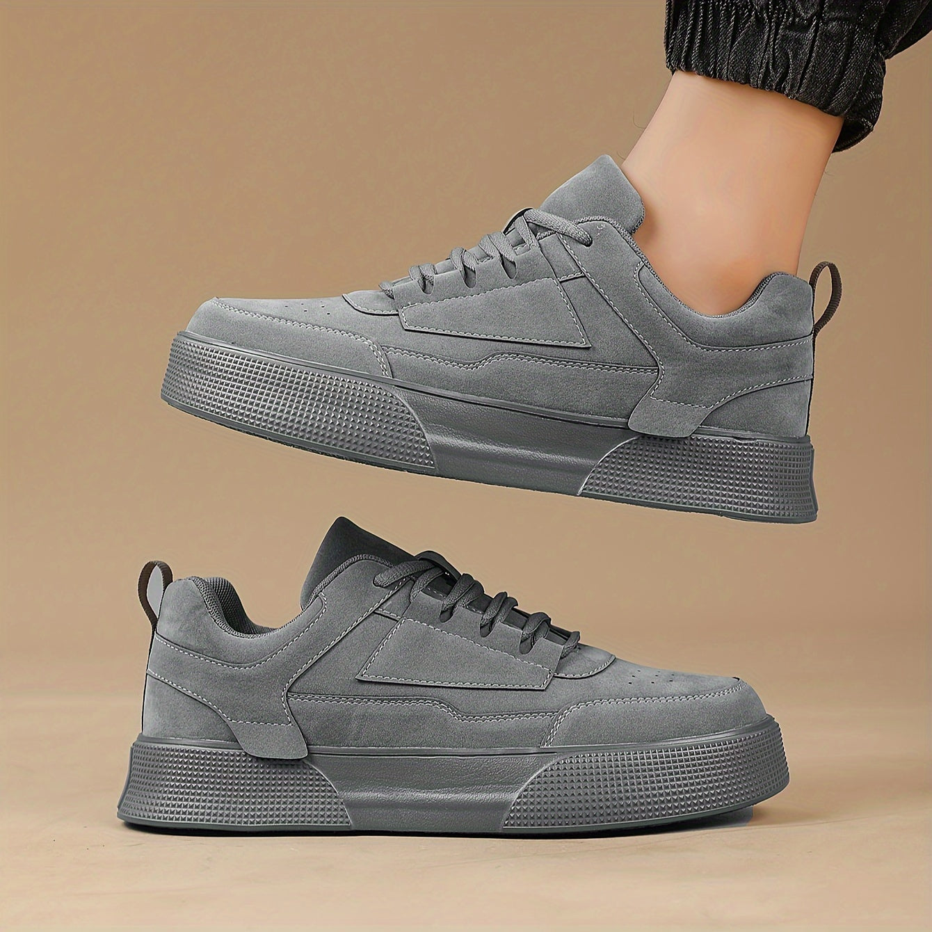 Men's Lace-Up Trainers - Platform Sole with Panel Details
