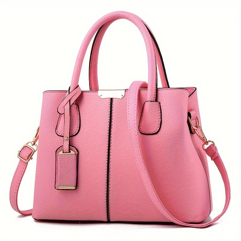 Women's Leather Handbag - Stylish Structured Tote & Crossbody Strap