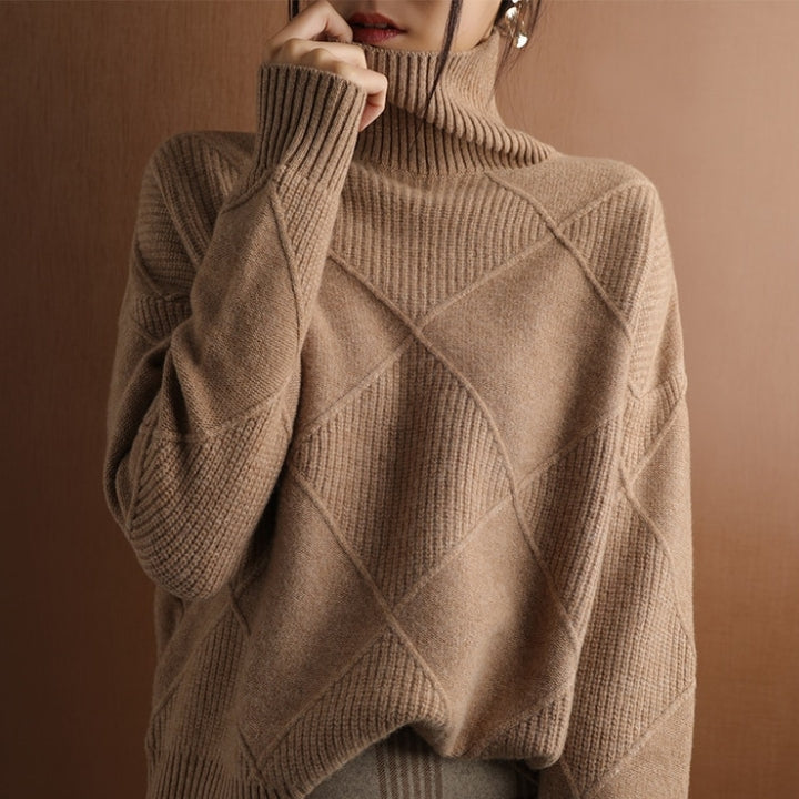 Women’s Jumper - Diamond Knit with Roll Neck