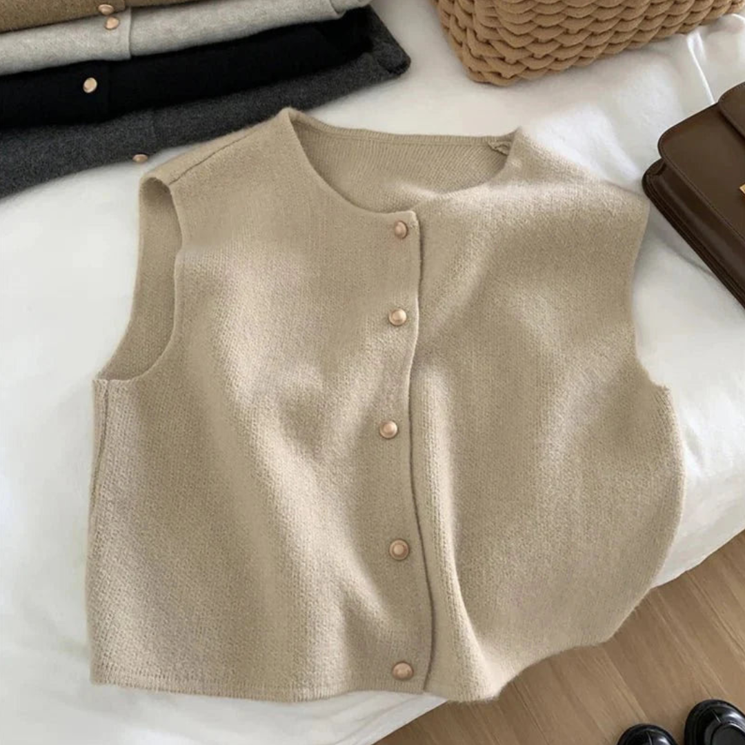Women's Gilet - Button-Front with Round Neck