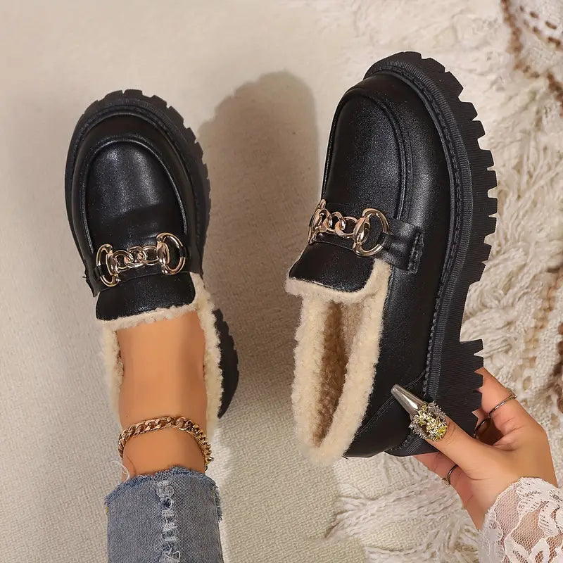 Trinity - Stylish Black Cotton Chain Loafers for Women