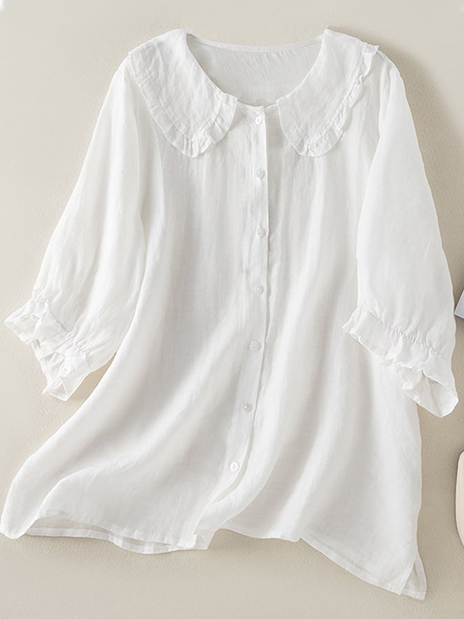 Comfortable Loose Fit Ruffle Collar Blouse for Women