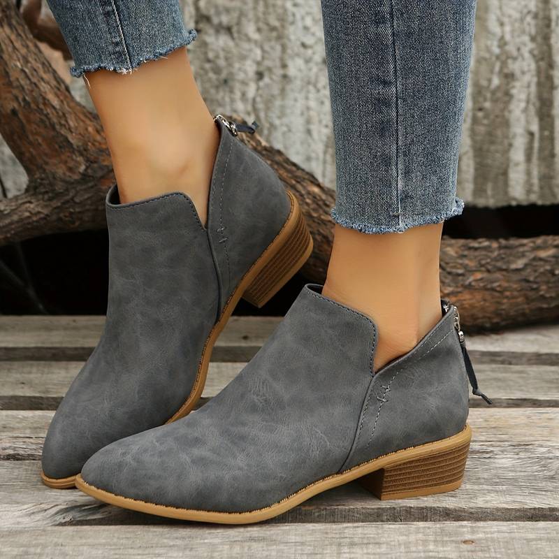 Women's Suede Ankle Boots - Low Heel & Pointed Toe