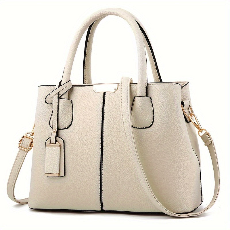 Women's Leather Handbag - Stylish Structured Tote & Crossbody Strap