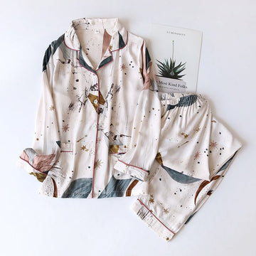 Amelia - Viscose Pyjama Set with Motif for Women