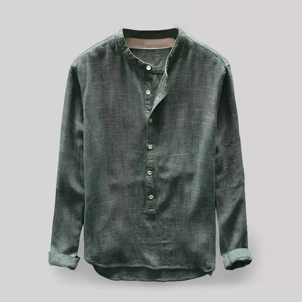 Men's Grandad Shirt - Half Button Placket with Long Sleeves