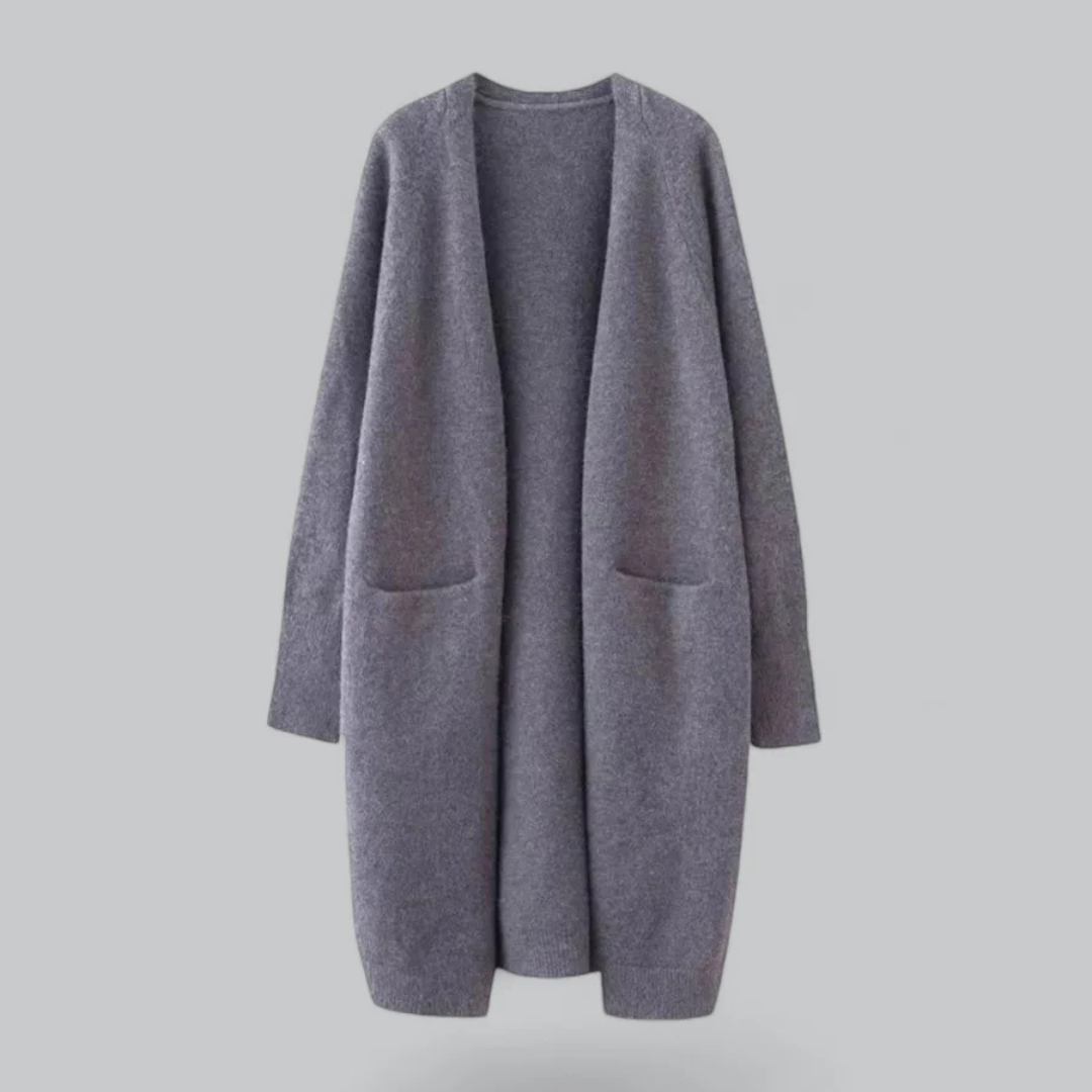 Women's Longline Cardigan - Open Front and Patch Pockets