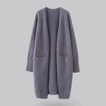 Women's Longline Cardigan - Open Front and Patch Pockets