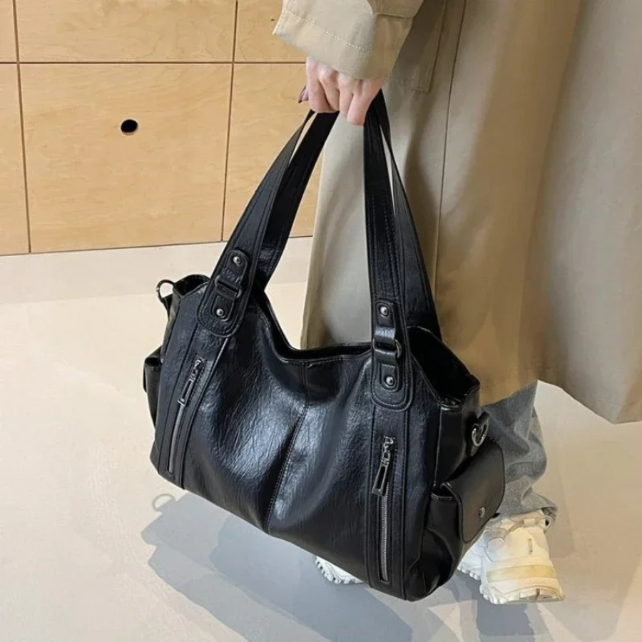 Women's Shoulder Bag - Multi-Pocket with Zip Details