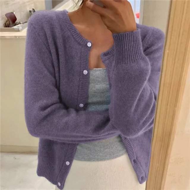 Women's Cardigan - Button-Down Closure with Ribbed Hem & Cuffs