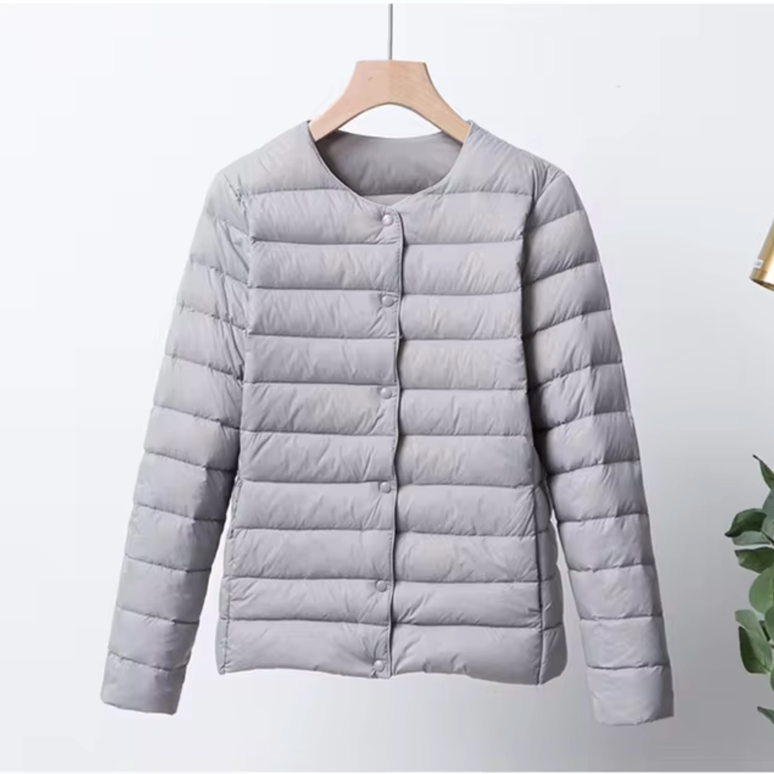 Women's Lightweight Puffer Jacket - Collarless and Water-Resistant