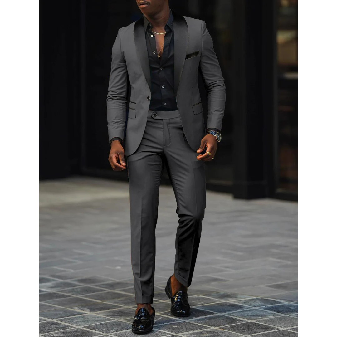 Men's Blazer and Trousers Set - Shawl Lapel with Contrast Colour