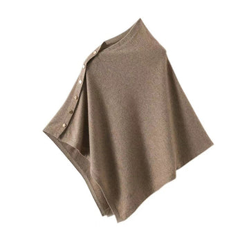 Women's Button Detail Poncho - Asymmetric Design with Draped Fit