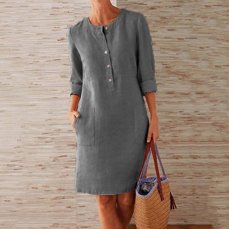 Women's Relaxed Fit Shirt Dress - Breathable Button Front Knee-Length