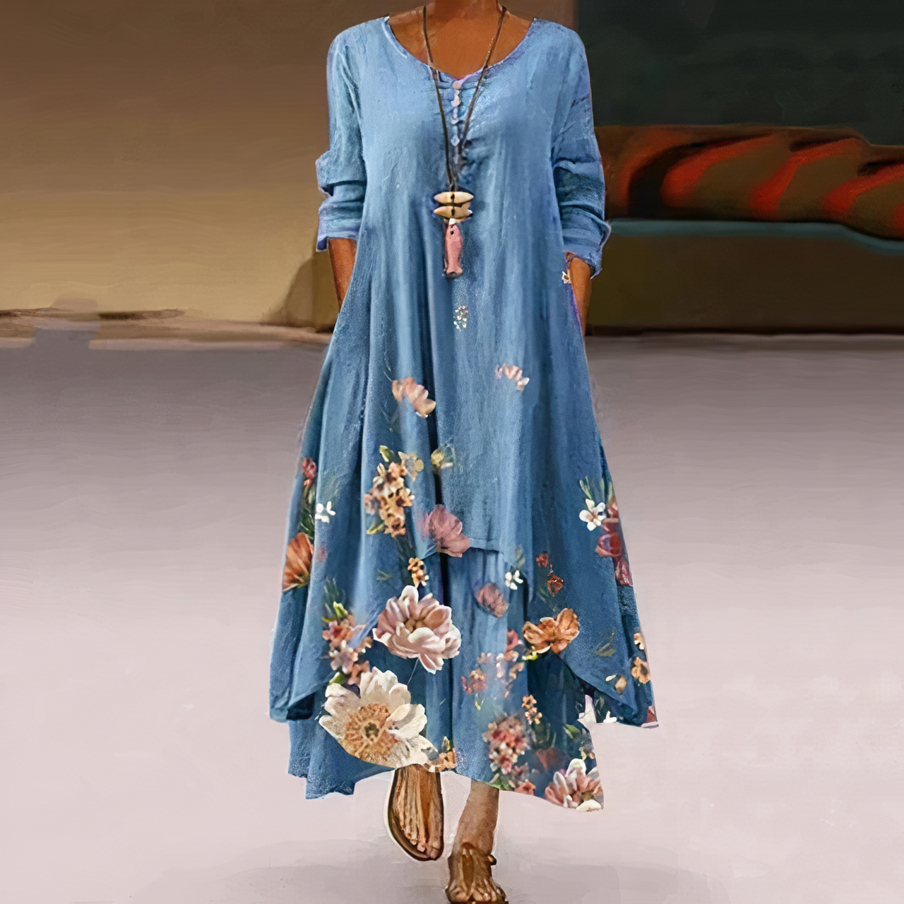 Elegant Loose Floral Maxi Dress for Women