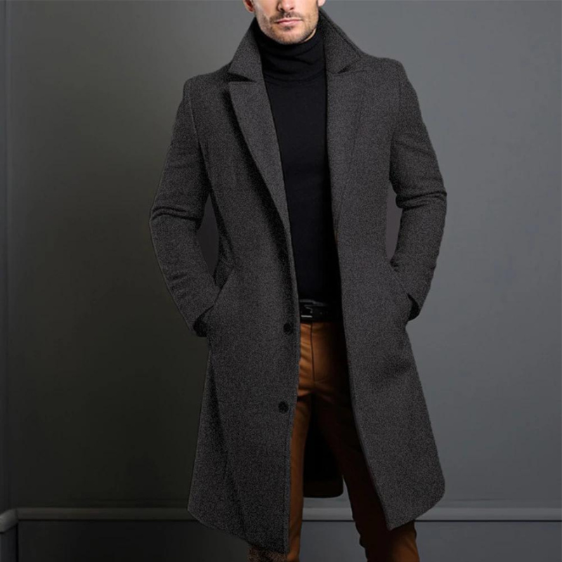 Men's Coat - Single-Breasted Long Overcoat