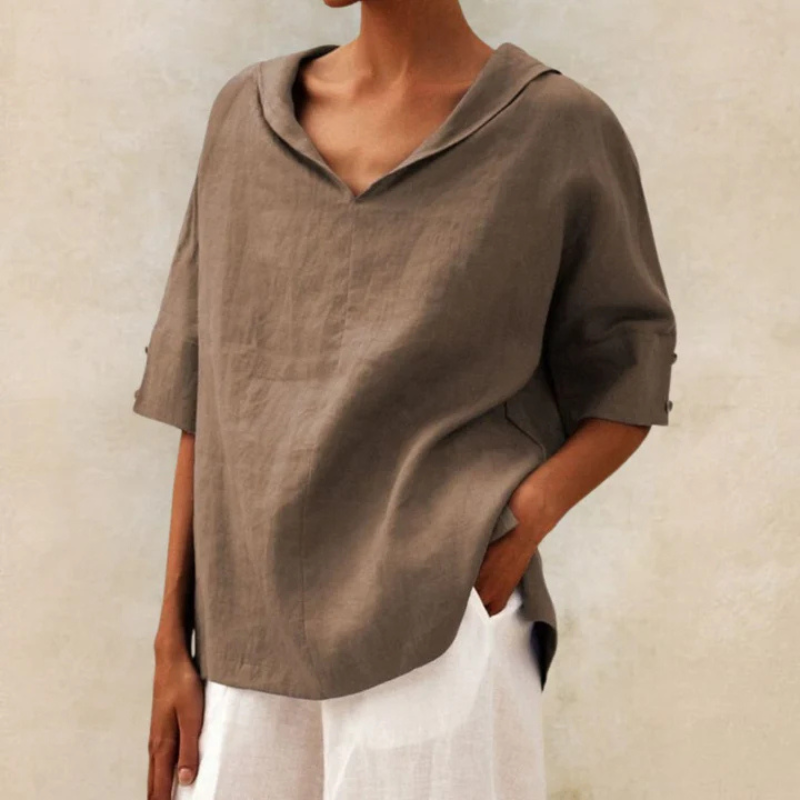 Women's Lightweight Linen V-Neck Blouse - Casual Relaxed Fit