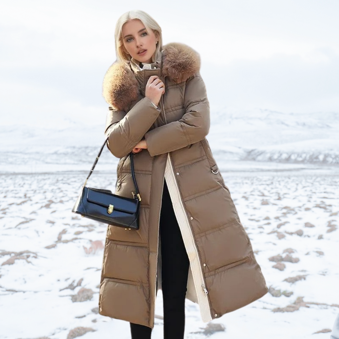 Women's Winter Padded Parka - Drawstring Waist and Detachable Fluffy Hood