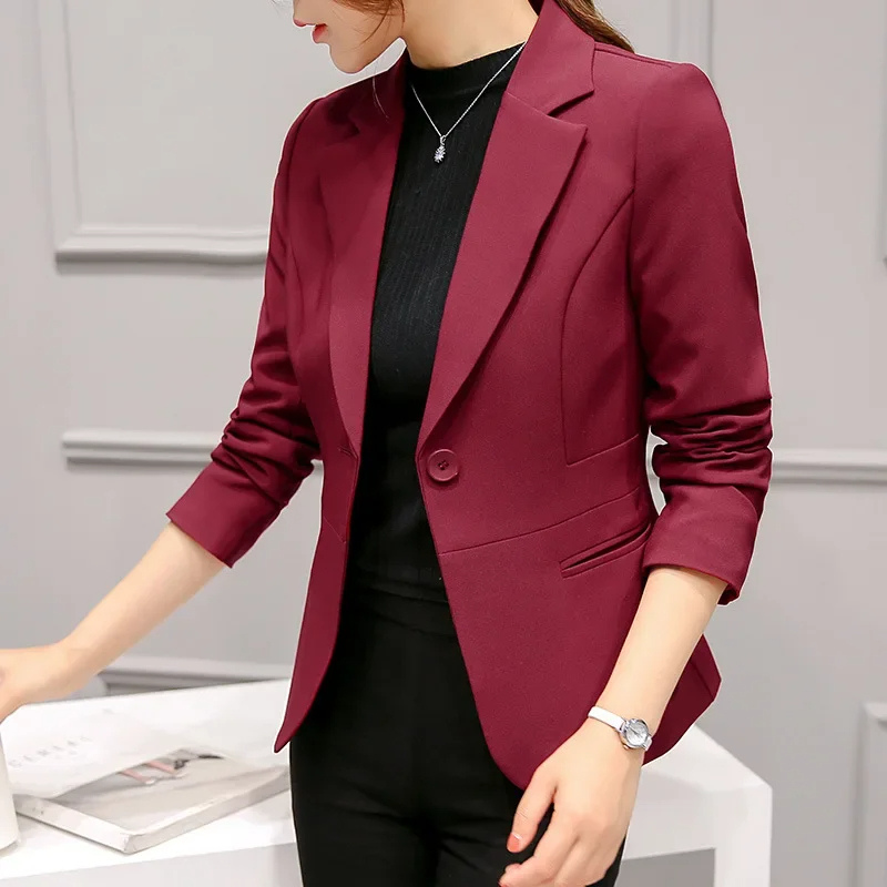 Women's Blazer - One-Button Closure with Notch Lapel Collar
