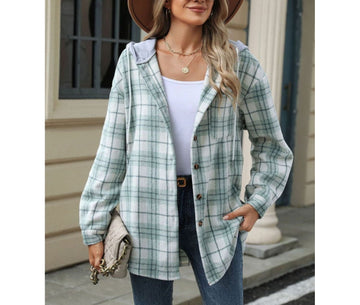Olga - Casual Plaid Button-Up Hooded Jacket for Women