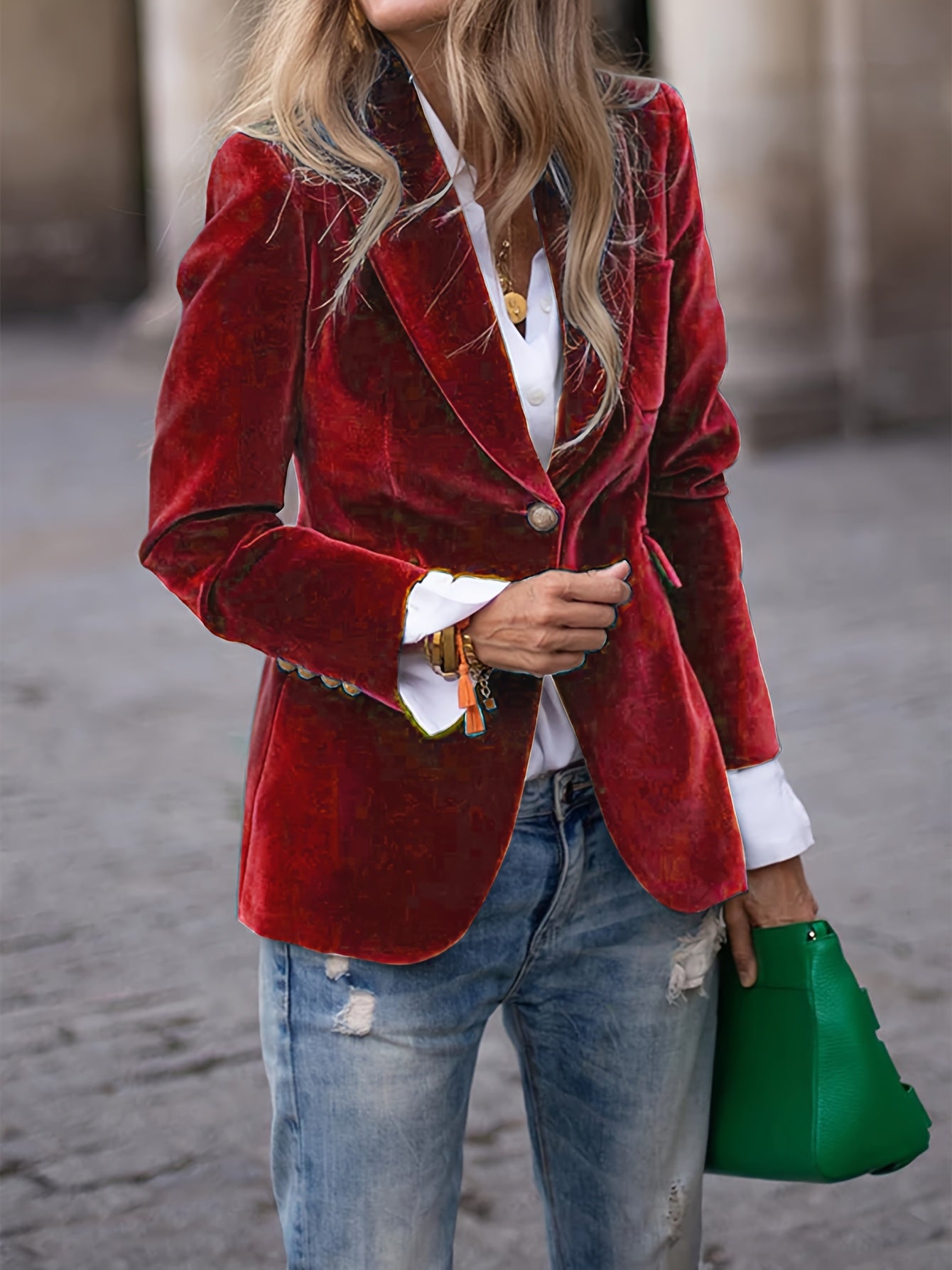 Women's Blazer - One-Button Closure with Structured Fit