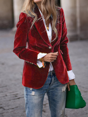 Women's Blazer - One-Button Closure with Structured Fit