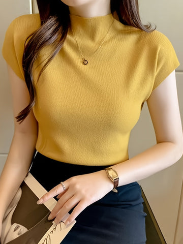 Elegant High-Neck Short-Sleeve Top for Women | Liana