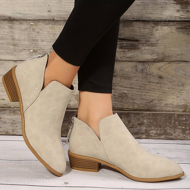 Women's Suede Ankle Boots - Low Heel & Pointed Toe