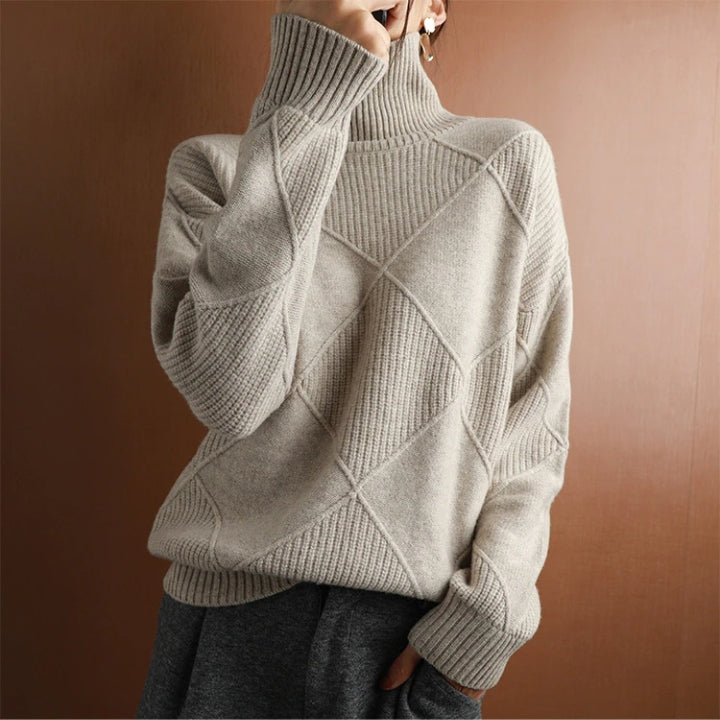 Women’s Jumper - Diamond Knit with Roll Neck