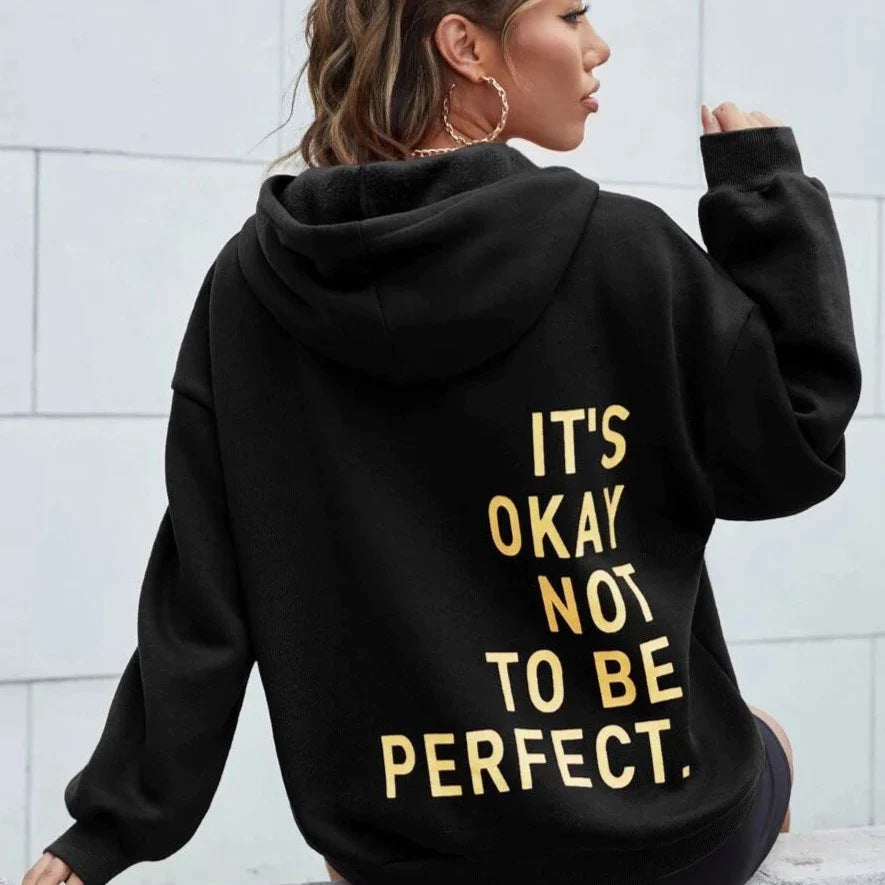 Women's Hoodie - Slogan Print with Kangaroo Pocket