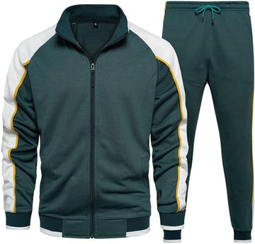 Men's Tracksuit Set - Full-Zip Jacket with Raglan Sleeves and Trousers