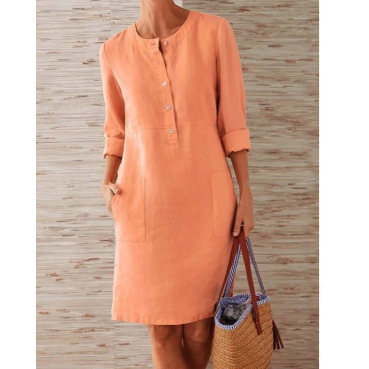 Women's Relaxed Fit Shirt Dress - Breathable Button Front Knee-Length