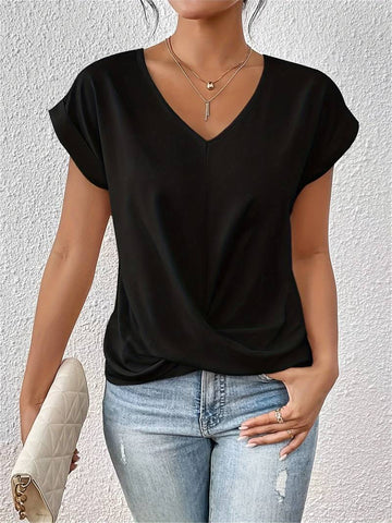 Women's Lightweight V-Neck Top - Short Sleeve Casual Summer Blouse
