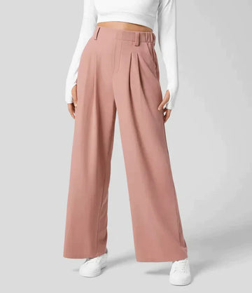 Women's Wide Leg Work Trousers - High-Waisted & Pleated