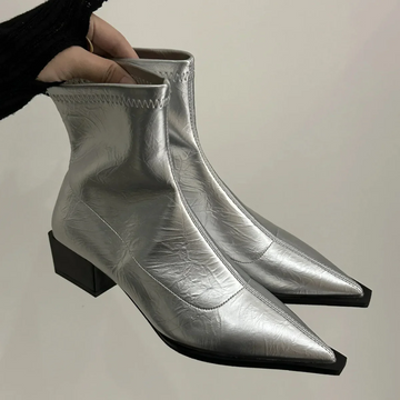 Women's Ankle Boots - Pointed Toe and Block Heel