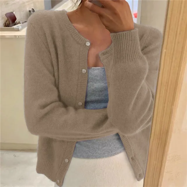 Women's Cardigan - Button-Down Closure with Ribbed Hem & Cuffs