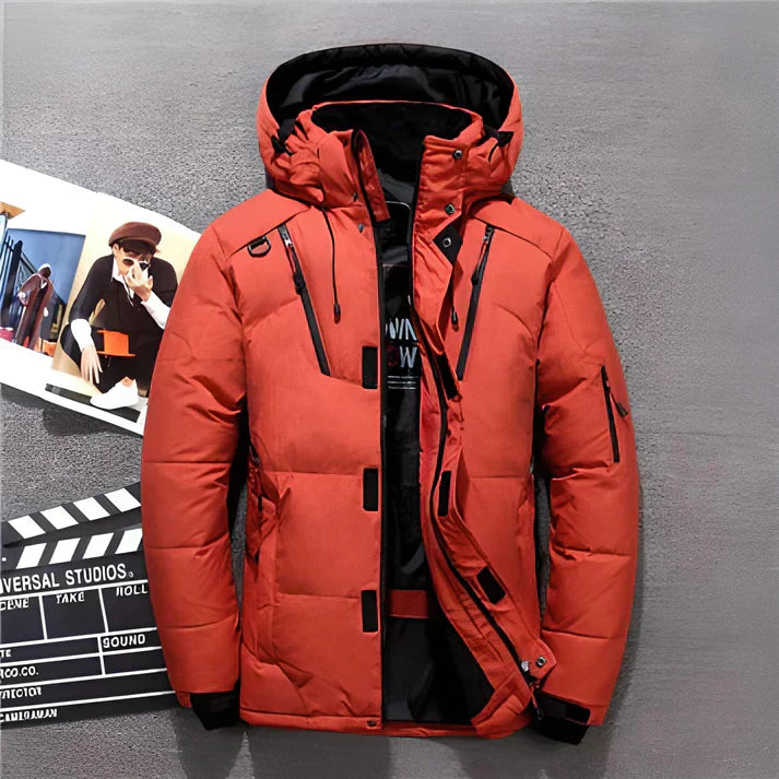 Men's Winter Puffer Jacket - Hooded Insulated Outdoor Design