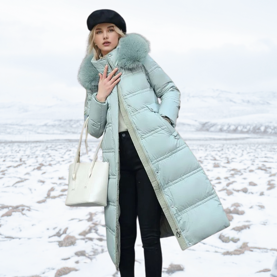 Women's Winter Padded Parka - Drawstring Waist and Detachable Fluffy Hood