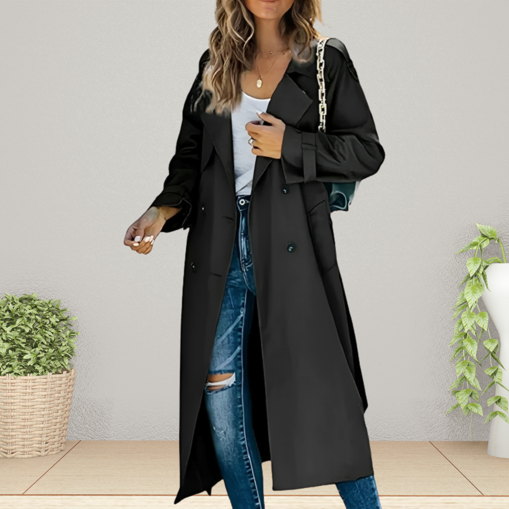 Women's Stylish Long Trench Coat - Comfortable & Warm
