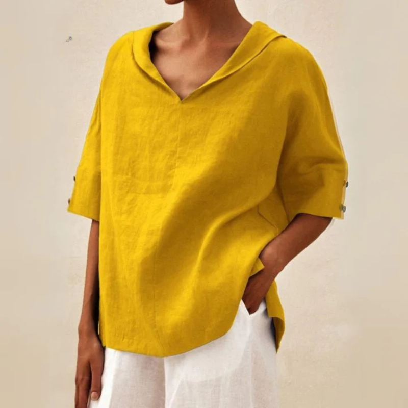 Women's Lightweight Linen V-Neck Blouse - Casual Relaxed Fit
