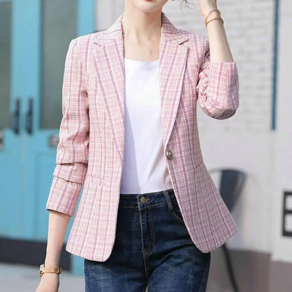 Hannah - Classic Checkered Single-Button Blazer for Women