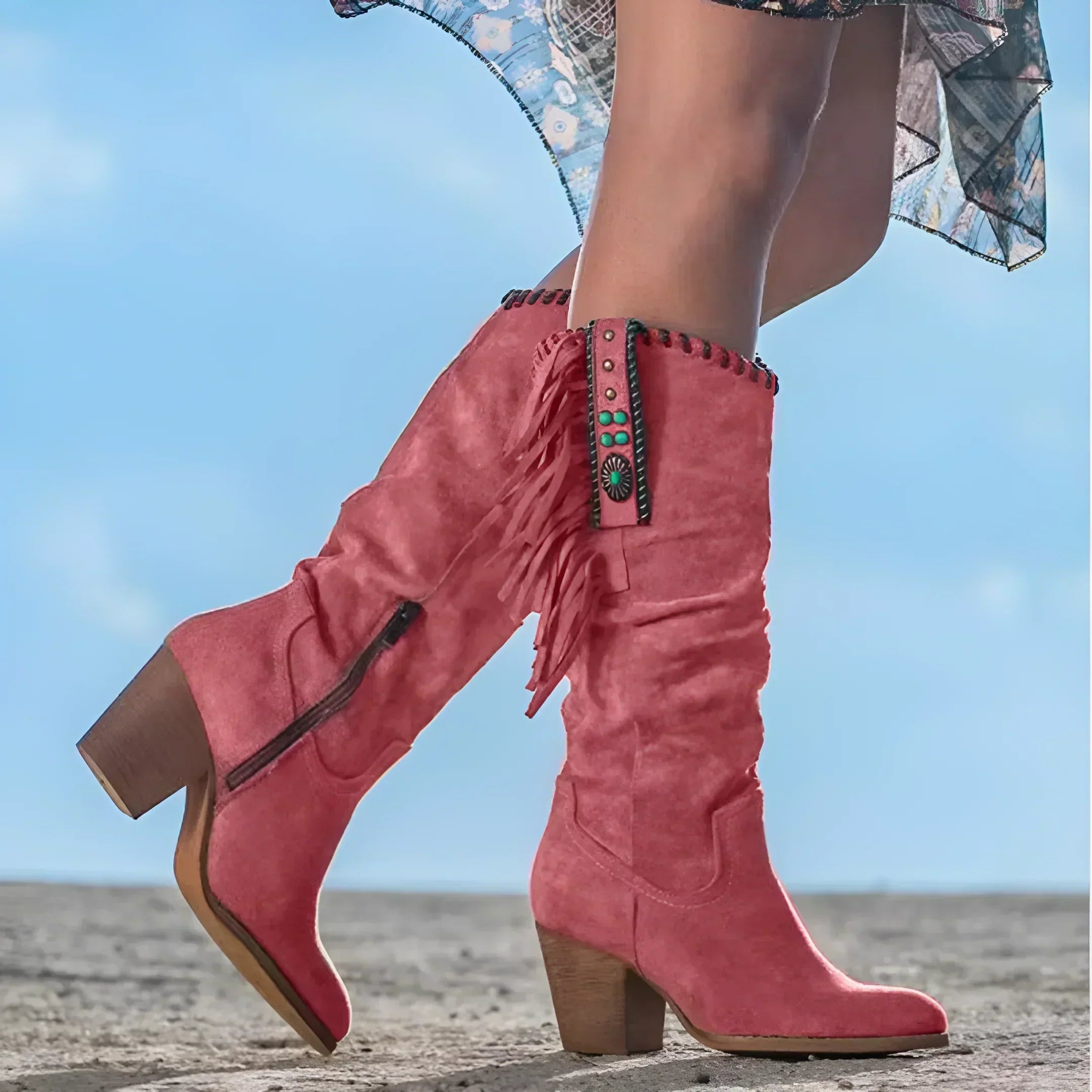 Women's Boho Western Cowboy Boots - Suede & Fringe
