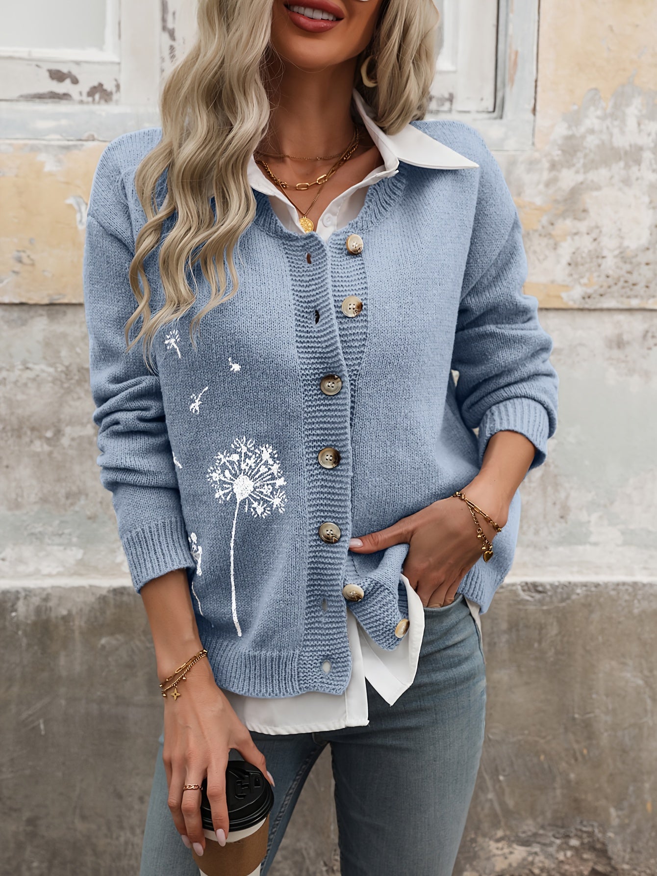 Dandelion Pattern Button-Up Cardigan for Women | Kelsey