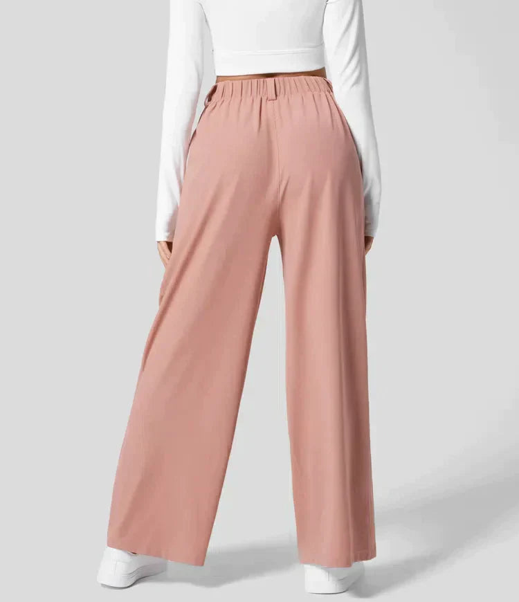 Women's Wide Leg Work Trousers - High-Waisted & Pleated