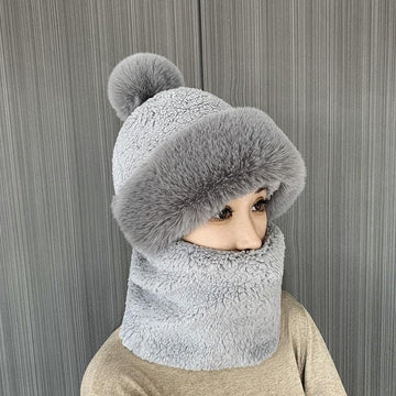 Women's Winter Beanie - Pom-Pom Balaclava with Scarf